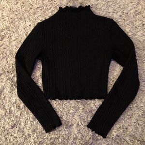 NEW Forever21 Black Cable Knit Mock Neck Crop Top